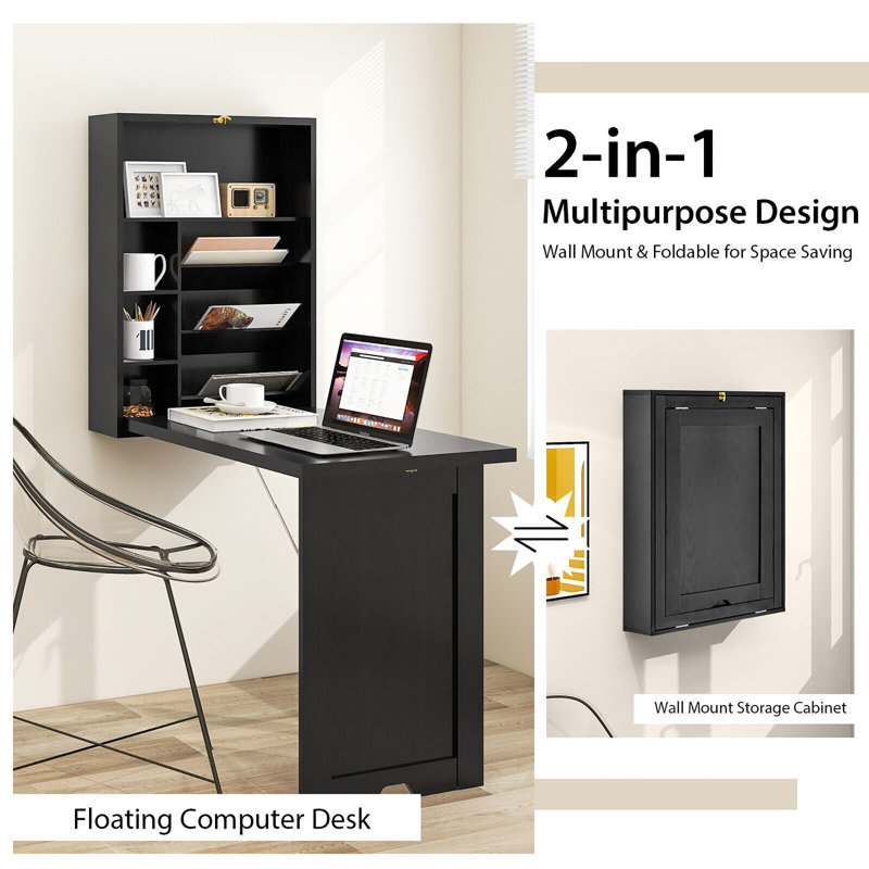 Floating Desk 59.5 H x 23.5 W x 37.5 D Black